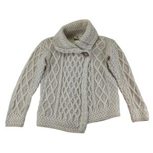 Carraig Donn Cable Knit Merino Shawl Collar Medium Cardigan‎ Sweater Ireland Tan
